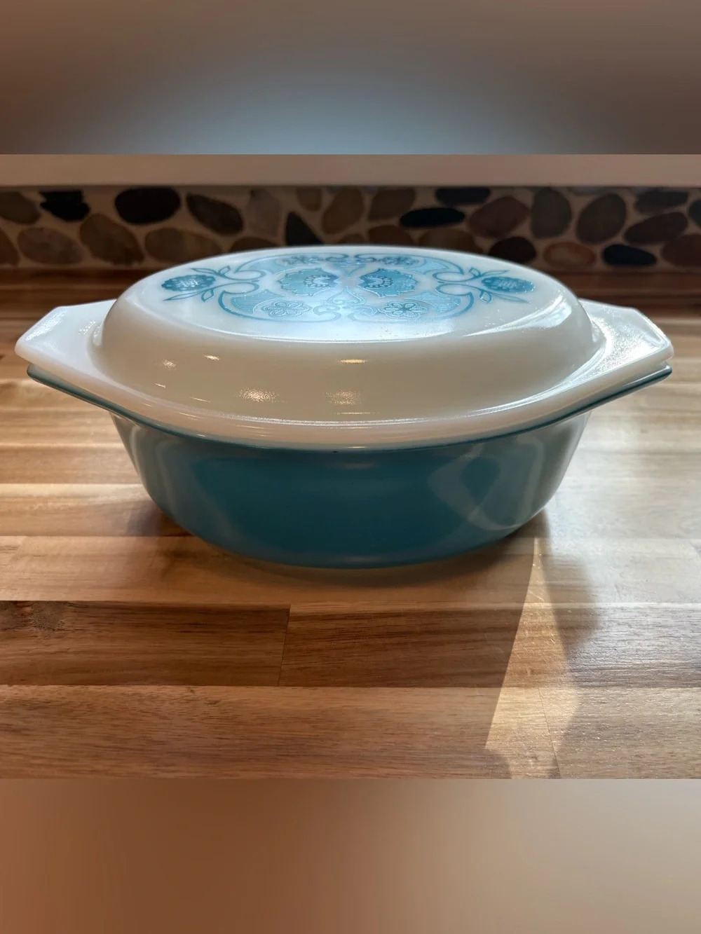 PYREX 1969 Blue Horizon 1.5 qt oval casserole dish with matching lid VINTAGE MCM